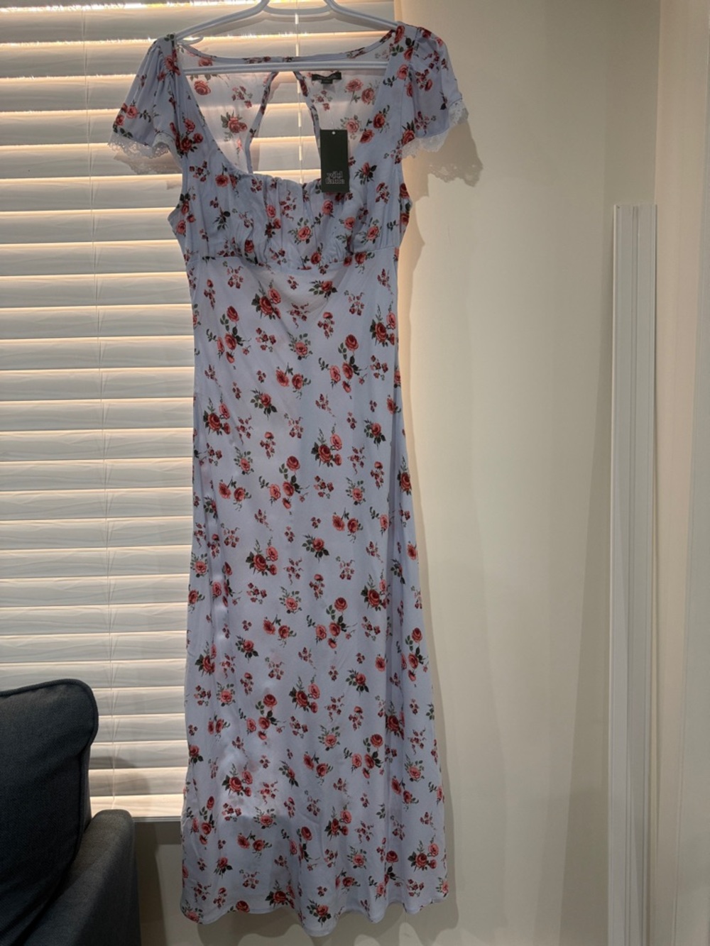 wild fable Light Blue Floral Maxi Dress with Red Roses